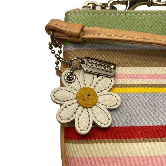 Coach Women’s Multicolor Canvas & Leather Striped With Daisy Charm Tote Bag Sz M - Picture 14 of 15